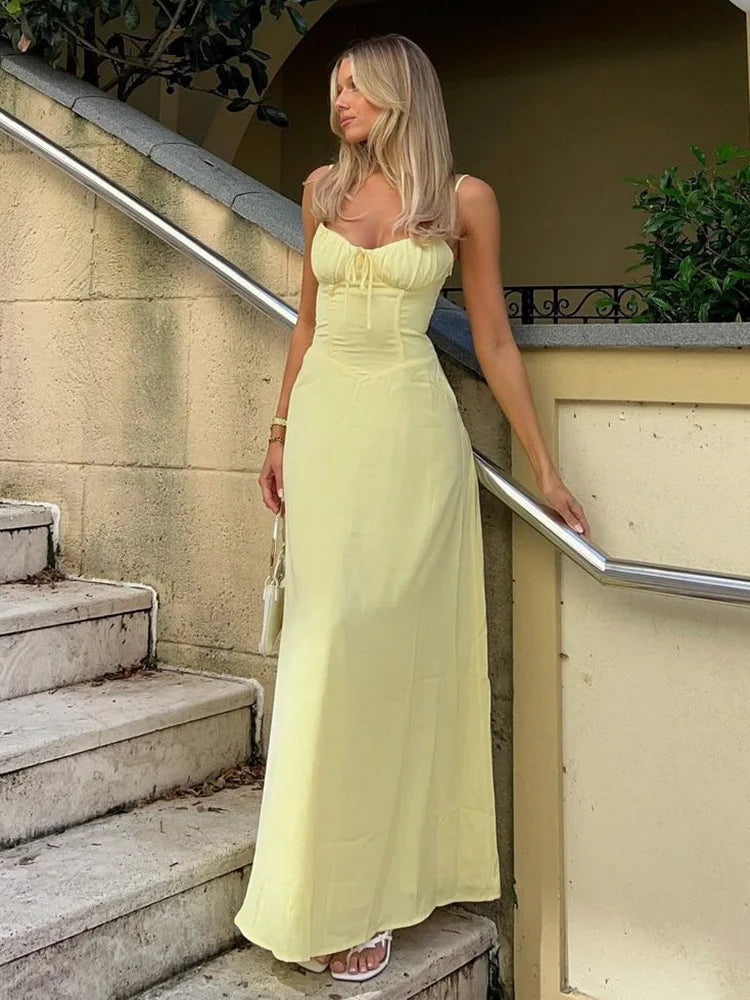 Townlike Elegante Maxi Cintura Longa Envoltório Linha A Vestido Mulheres Alça de Espaguete 2024 Vestido Primavera Verão Sem Encosto Vestidos de Festa Sexy
