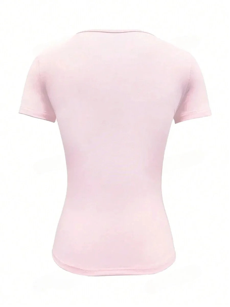 Camisetas Femininas Básicas Decote Redondo Manga Curta Tops Curtos Tops Fofos de Verão Camisetas Slim Fit Y2k Roupas 2024