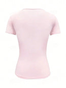 Camisetas Femininas Básicas Decote Redondo Manga Curta Tops Curtos Tops Fofos de Verão Camisetas Slim Fit Y2k Roupas 2024