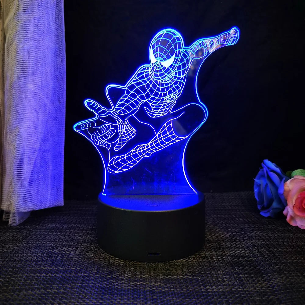Homem-Aranha 3D Acrílico Luz Noturna USB Estéreo LED Lâmpada de Mesa Luz Fantasma Surpresa Presente de Aniversário LED Luz Usando USB e Bateria