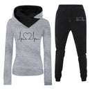 Mulheres Moletom Outono/Inverno Batimentos Cardíacos Frequência Impresso Veludo Moletom com Capuz Conjunto Casual