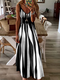Sexy Vestido Sem Mangas Mulheres Preto Branco Listrado Impresso Vestidos Longos Verão Casual Férias Vestido de Festa Robe
