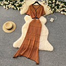 SINGREINY Verão Suave Ternos de Tricô Mulheres Botão Design Manga Curta O Pescoço Tops + Bodycon Saia Gancho Flor Oco 2pcs Set