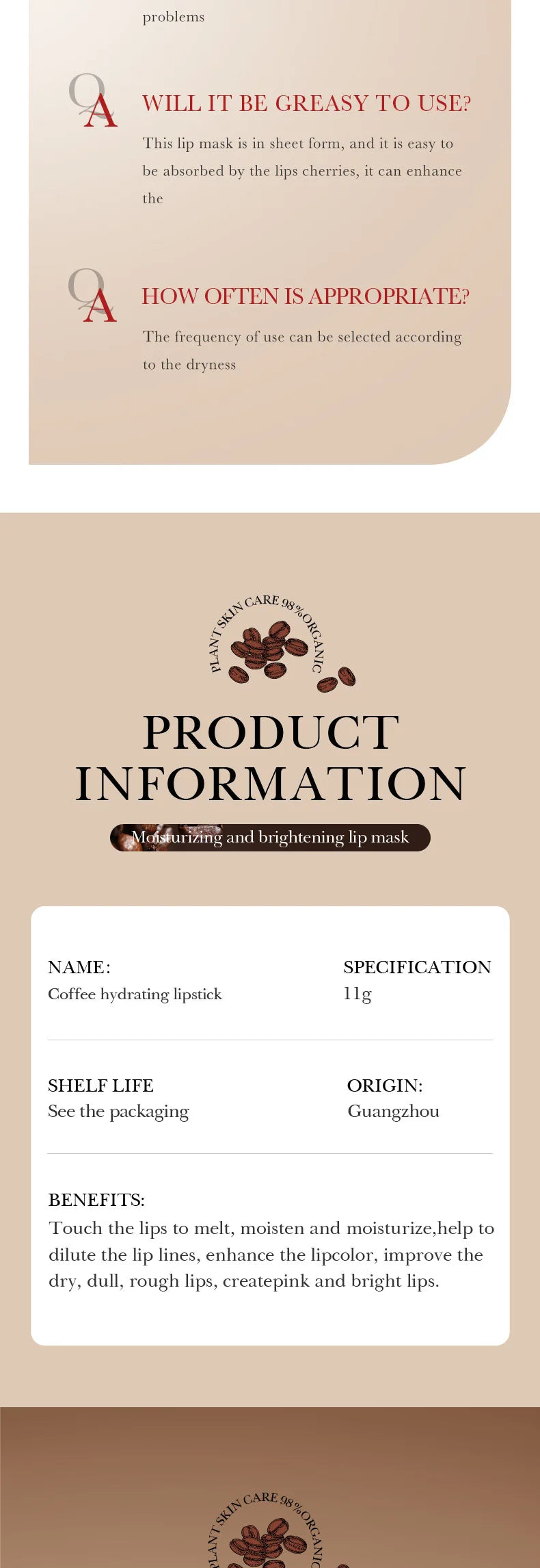 Máscara Labial Hidratante SABOR café