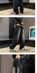 Estrelas Patchwork Homens Jeans Nova Moda Y2K Tassel Pants Coréia Roupas Em Linha Reta Hip Hop Emenda Calças Masculinas Streetwear
