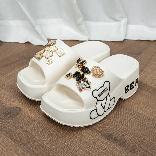 Novo urso preto e branco com sola grossa sandálias e chinelos femininos E19