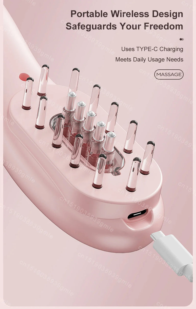 Massageador de Luz Vermelha e Azul Pente Massageador de Cabelo Aplicador para Couro Cabeludo Massageador de Cabeça Pente de Massagem Elétrico Pente de Massagem Capilar com Nano Vibração