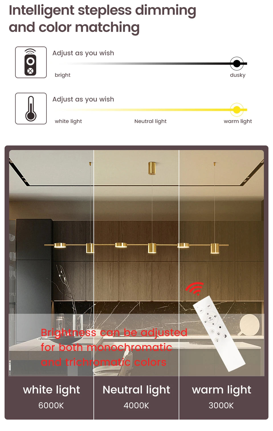 Lustres modernos para sala de estar com LED Mesa de jantar Lustre de teto Luminária suspensa para cozinha Lâmpada de iluminação interna regulável