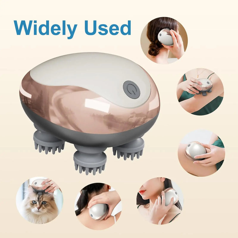 Massageador de Couro Cabeludo Elétrico Portátil à Mão, Raspa-Cabeça para Massagem Corporal Completa, Limpeza Profunda e Relaxamento do Estresse.