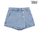 TRAF Verão Feminino Novo Jeans Moda Street Wash Jeans Botão Frontal Mini Saia Sexy Slim Blue Jeans Saia Centenas de Calças