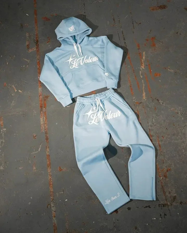 Moletom esportivo europeu e americano com capuz grande, masculino, casual, solto, roupa simples, estampado, calça, moletom feminino