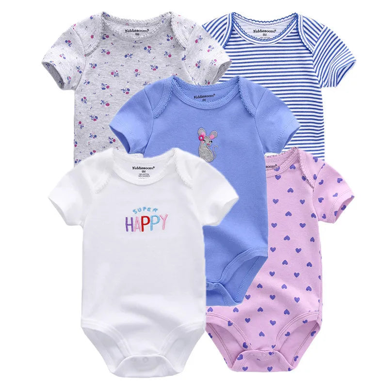 Kiddiezoom 5 Pçs/lote Quatro Estações Moda Dos Desenhos Animados de Manga Curta Do Bebê Menino Menina Bodysuits Macio 100% Algodão Recém-nascido Onesies Roupas