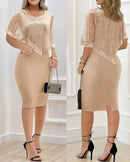 Vestidos de festa elegantes para mulheres Sexy manga capa contraste lantejoulas fenda vestido bodycon nova moda 2023 casual feminino