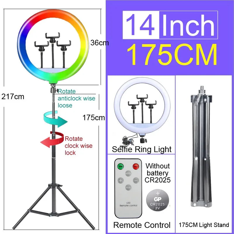 Luz de Anel LED 14 polegadas para Fotografia - Tripé com Luz de Anel para Transmissão ao Vivo
