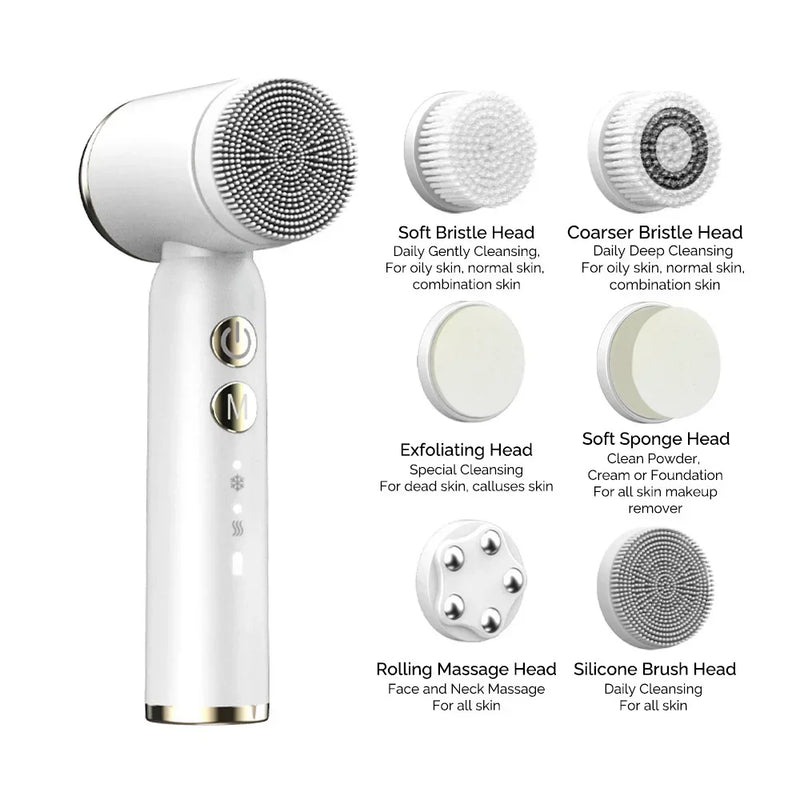 Dispositivo de Limpeza Facial Elétrico LED 6 em 1, Escova de Lavagem Facial, Escova de Limpeza Facial, Mini Hifu, Cuidados com a Pele, Carregador USB