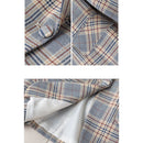 Jaqueta de Blazer Xadrez Listrado Cinza Moda Feminina Casacos Slim Decote em V Único Botão Senhoras Blazers S-XXXXXL