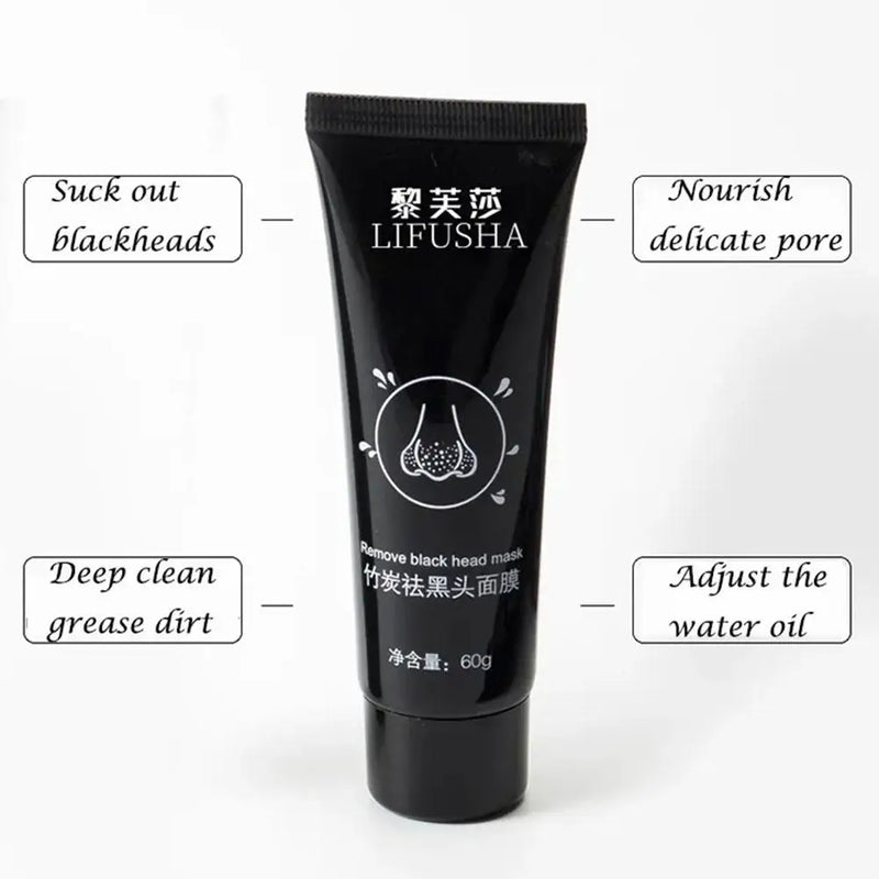 Máscara Facial de Lama com Carvão Vegetal de Bambu 60g, Carbono Ativo, Limpeza Profunda, Purificante, Remove Cravos, Removedor de Cravos de Morango