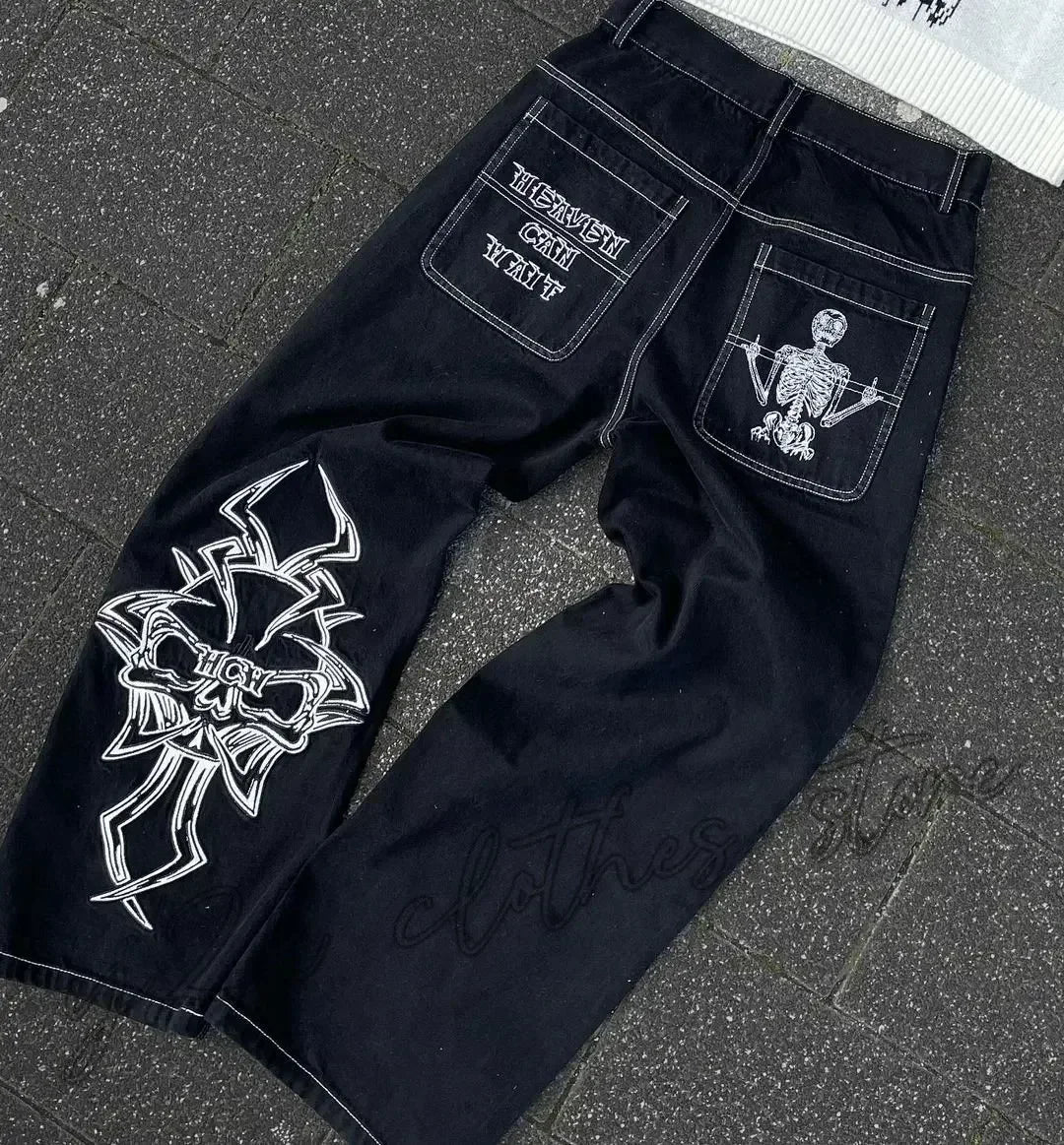 Moda americana 2025 Southpole New Y2k Branco Homens Estampado Jeans Gótico Retro Calças Soltas Calças Largas Casuais de Rua Calça Jeans Casal