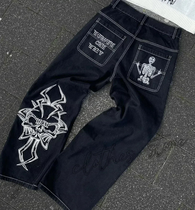 Moda americana 2025 Southpole New Y2k Branco Homens Estampado Jeans Gótico Retro Calças Soltas Calças Largas Casuais de Rua Calça Jeans Casal