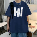 Camisetas masculinas Algodão 4XL Tamanho Grande Preto Masculino Verão Camiseta Oversized Letra Oi Impressão Casual Camisetas Roupas Masculinas