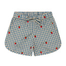 2024 Verão Floess Roupas Infantis Bebê Meninas Vestido de Algodão Xadrez Morango Manga Curta Camisetas Shorts Ternos Roupas Infantis