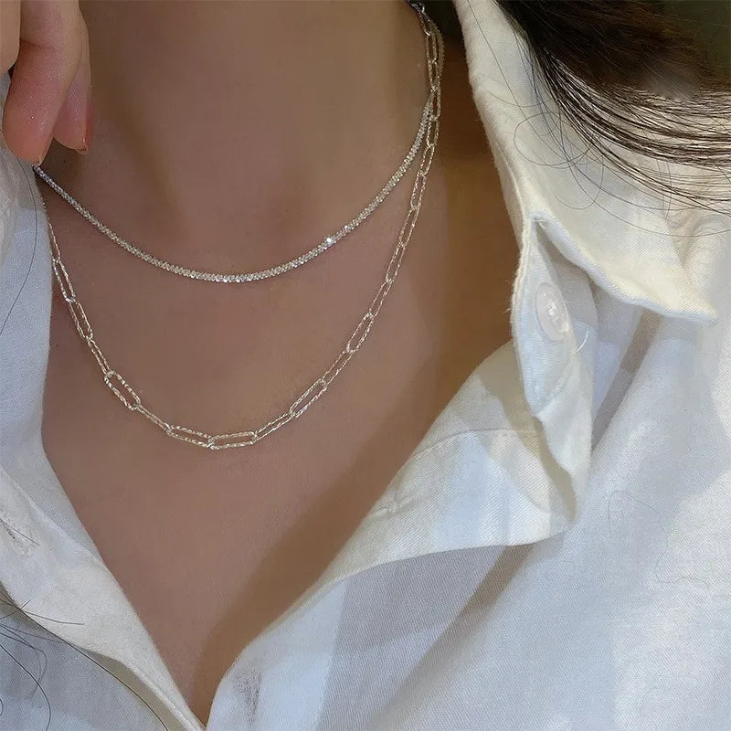 Colar Espumante de Cor Prata Para As Mulheres Na Moda Clavícula Cadeia Gargantilha Meninas Coreano Festa de Casamento Jóias Acessórios