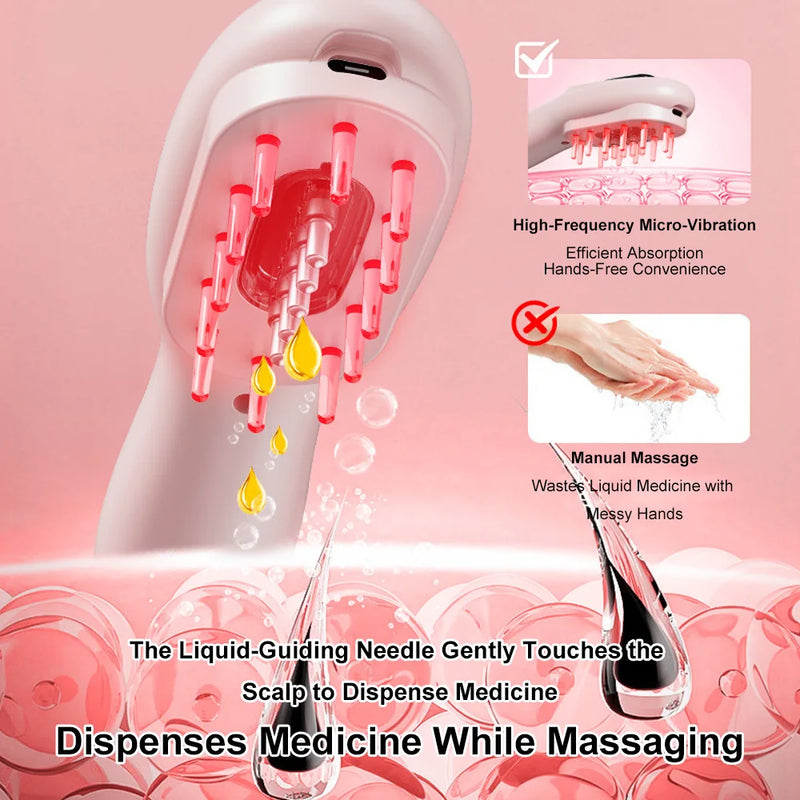 Massageador de Luz Vermelha e Azul Pente Massageador de Cabelo Aplicador para Couro Cabeludo Massageador de Cabeça Pente de Massagem Elétrico Pente de Massagem Capilar com Nano Vibração