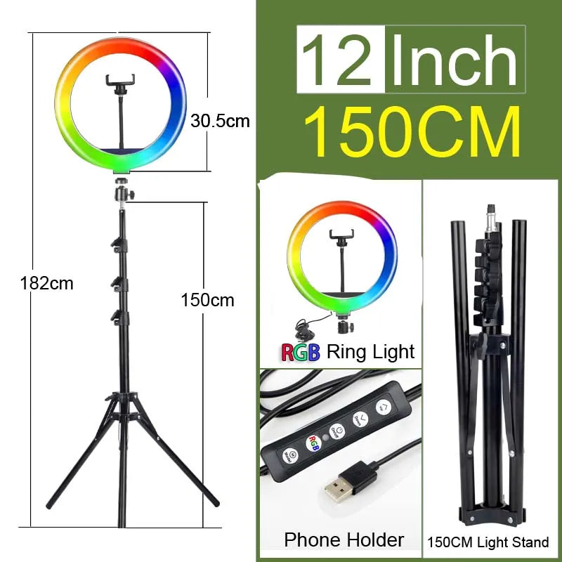 Luz de Anel LED 14 polegadas para Fotografia - Tripé com Luz de Anel para Transmissão ao Vivo