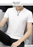 Camiseta masculina de verão estilo coreano Slim Fit de manga curta 140g blusa de poliéster suaviza sua silhueta Cor sólida Camada de base Top