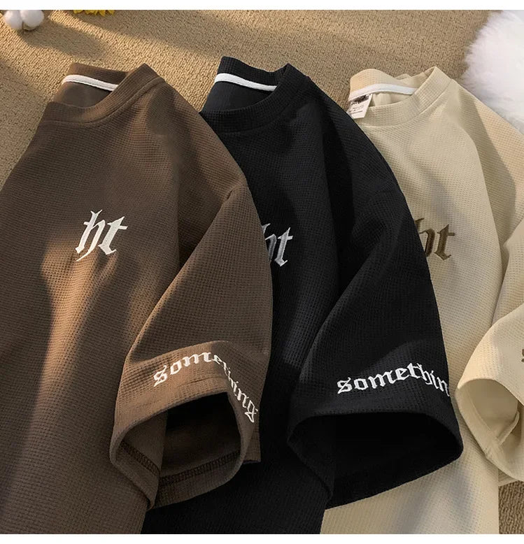 Hefty Walfr Checks Estilo Japonês Ins Camiseta de Manga Curta para Homens Primavera Verão Juventude Oversize Gola Redonda Meia Manga