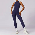 V Voltar Terno De Uma Peça Das Mulheres Macacão Esportivo Zíperes Yoga Macacão Backless Sportswear Mulheres Sleeveles Workout Bodysuits Feminino