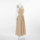 Vestido de cintura alta com suspensório respirável de algodão e linho Verão europeu e americano Novo estilo de férias saia longa para mulheres