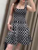 2025 Primavera Verão Luxo Design Da Marca Sem Mangas Vestido De Malha Para As Mulheres Preto Sexy Saia Curta Saia De Noite Senhoras Paris Roupas