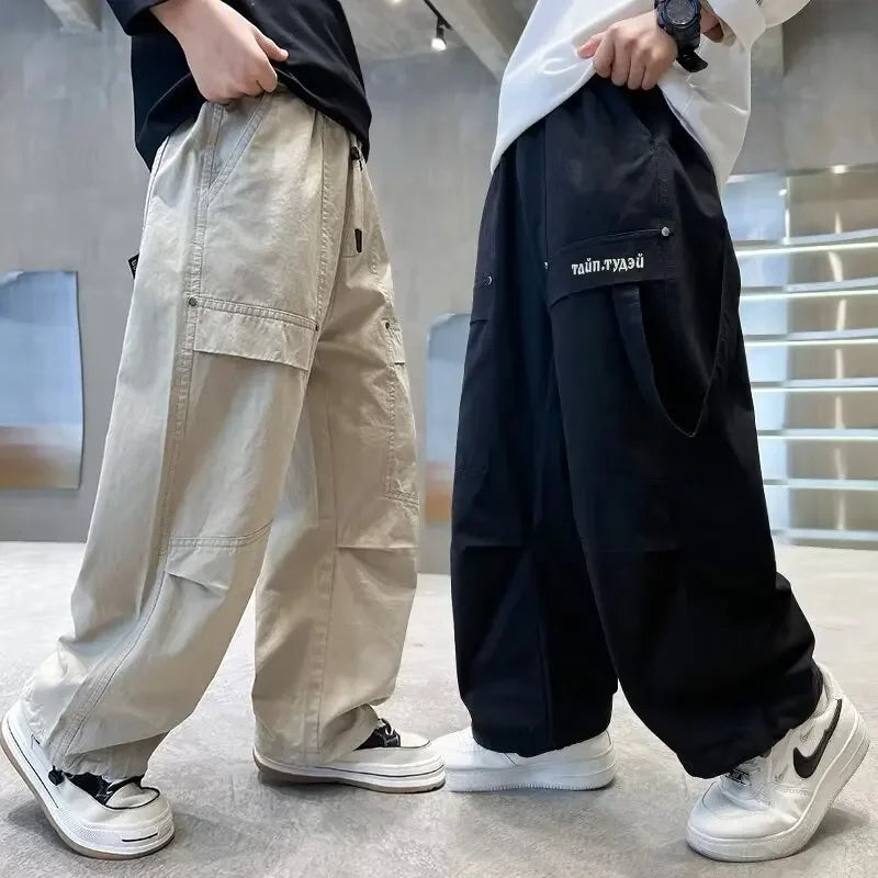 2024 Nova Primavera Outono Meninos Calças Calças Casuais de Perna Reta Grandes Crianças Calças Cargo Moda Cool Kids Roupas