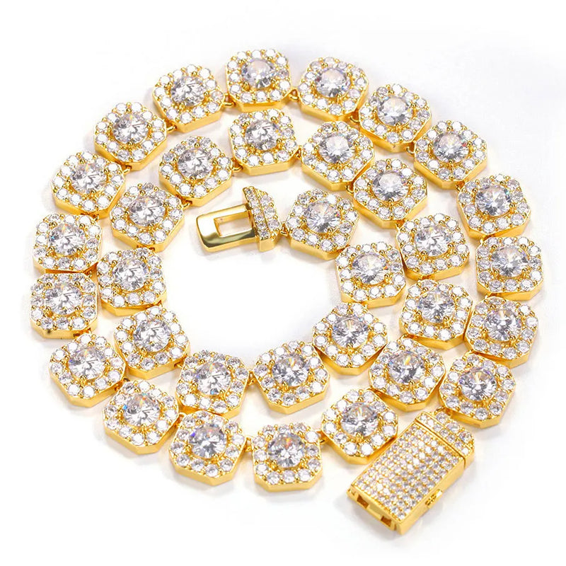 10 / 12MM Clustered Tennis Chain para Homens Colar Hip Hop Iced Out Zircônia Latão Rapper Rock Gargantilha Jóias