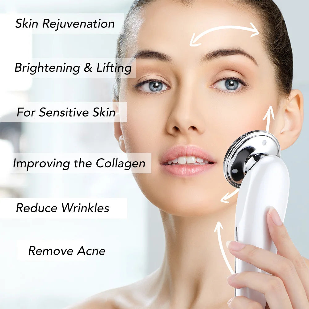 Massageador Facial RF EMS 7 em 1 Ferramentas de Cuidados