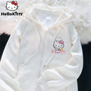 Sanrio Anime Bonito Impresso Hoodies Mulheres Dos Desenhos Animados Hello Kitty Y2k Estudantes Coreanos Moletom Solto Moda Doce Cardigan Roupas