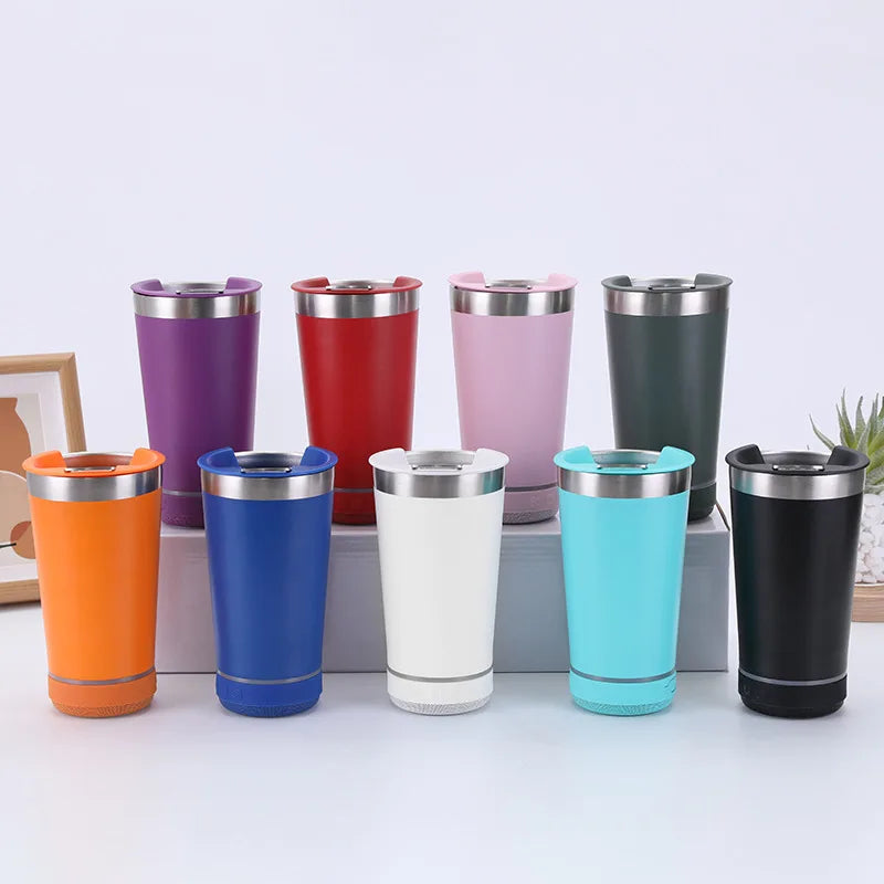 Copo Térmico de Aço Bluetooth Criativo 16oz 450ml com Dupla Camada, Refrigerador de Gelo para Carro, Coffee e Cerveja, Garrafa Térmica