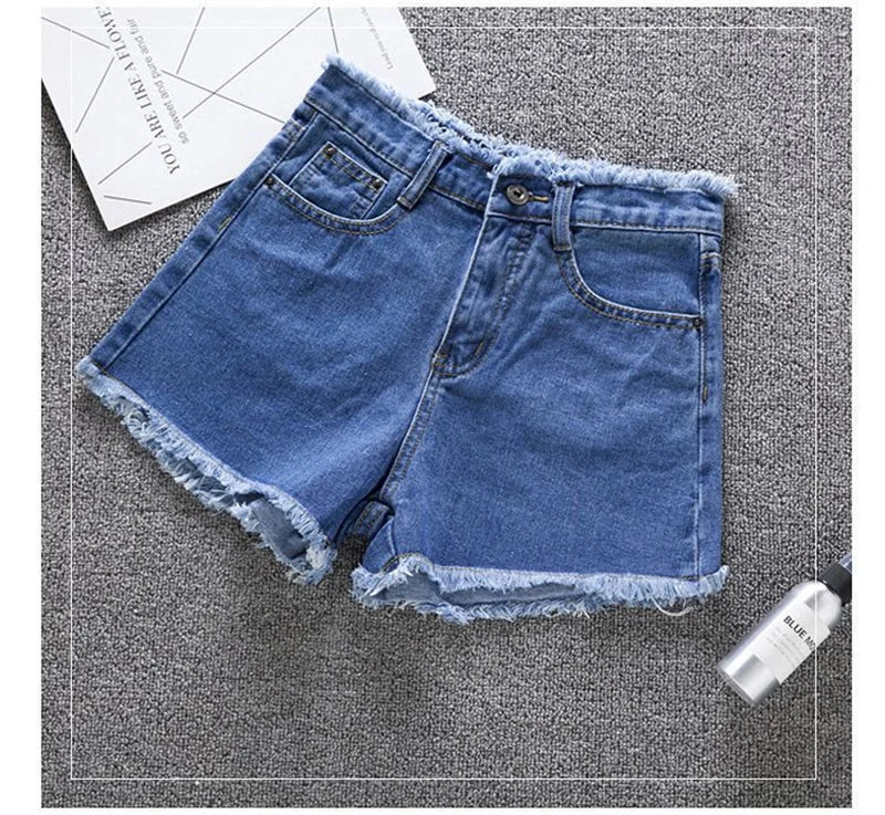2023 Verão Mulher High Haist Jeans Shorts Moda Ásperas Denim Calças Curtas Colegial Calças Casuais Azul Preto Branco Jeans
