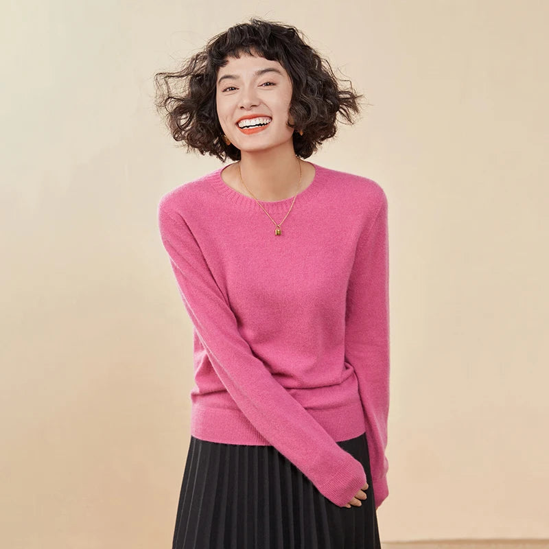 Pulôver feminino outono/inverno 100% puro suéter de caxemira casual suéter de malha gola redonda solto Tops básico versátil Blusa