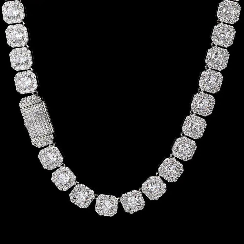 10 / 12MM Clustered Tennis Chain para Homens Colar Hip Hop Iced Out Zircônia Latão Rapper Rock Gargantilha Jóias