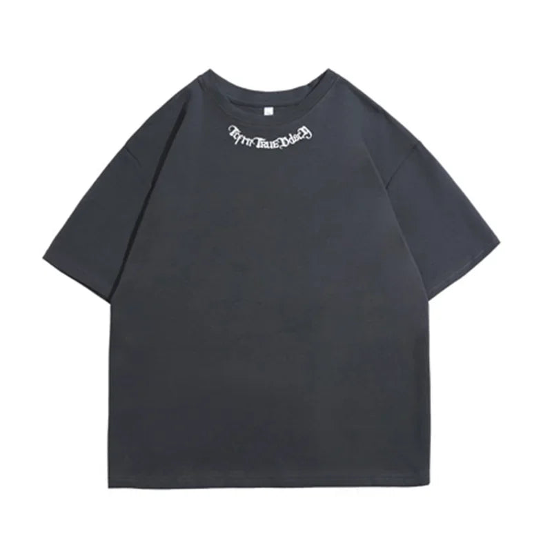 Camisetas grandes masculinas, camiseta branca de algodão 5XL para homens, casual, verão, moda, estampa de letras, gola, camisetas, roupas masculinas