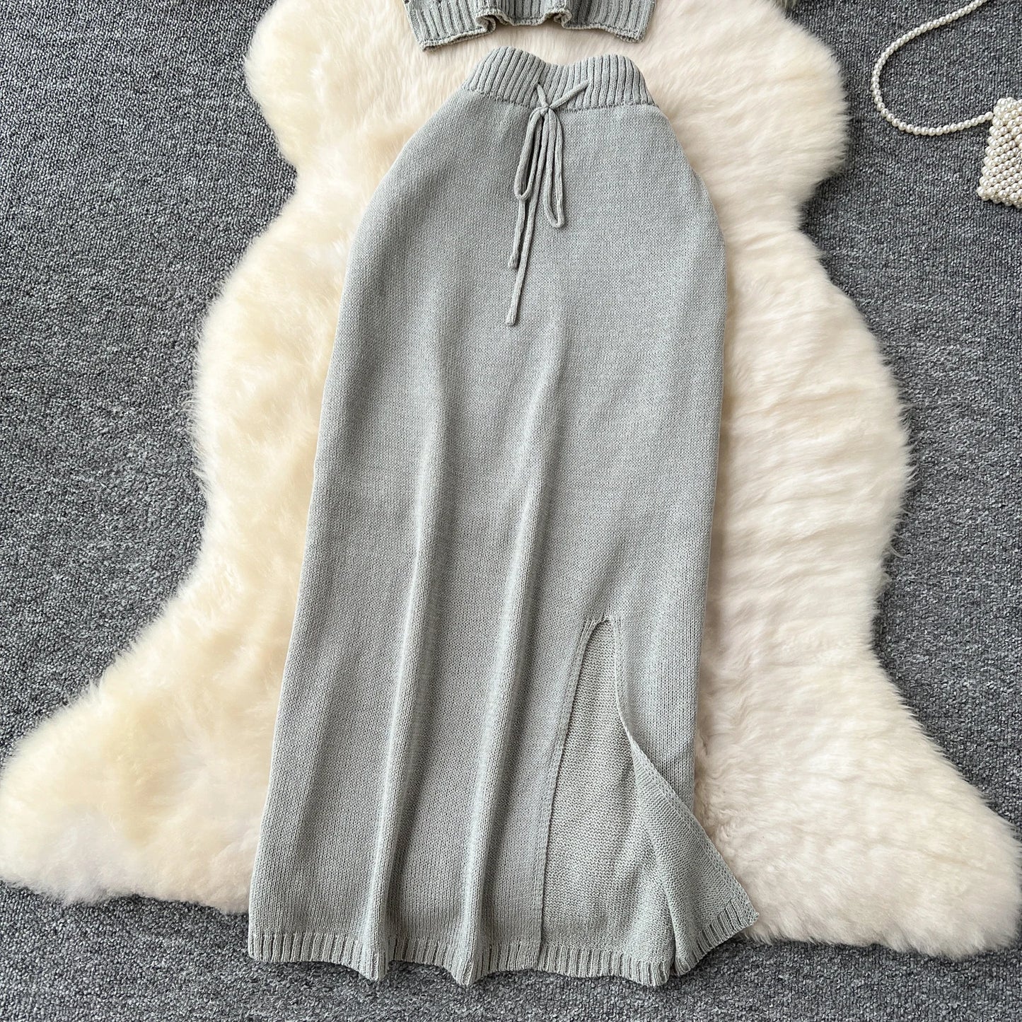 SINGREINY Verão Suave Malha 2 pcs Conjuntos Mulheres Halter Sem Mangas Camis + Bodycon Split Saia Com Cordão Oco Out Ternos De Férias