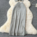 SINGREINY Verão Suave Malha 2 pcs Conjuntos Mulheres Halter Sem Mangas Camis + Bodycon Split Saia Com Cordão Oco Out Ternos De Férias