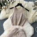 SINGREINY Verão Suave Malha 2 pcs Conjuntos Mulheres Halter Sem Mangas Camis + Bodycon Split Saia Com Cordão Oco Out Ternos De Férias