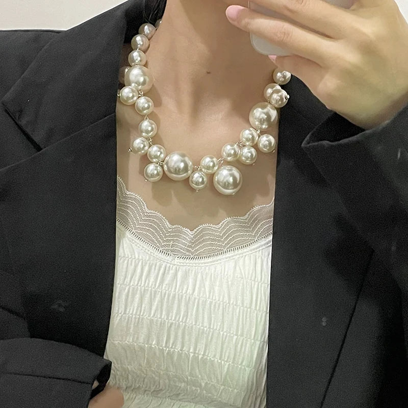 Colar de Pérola Imitada Elegante para Mulheres, Colar Choker com Grandes Pérolas, Colares para Festa, Casamento, Colar de Noiva, Joias, Presentes para Meninas
