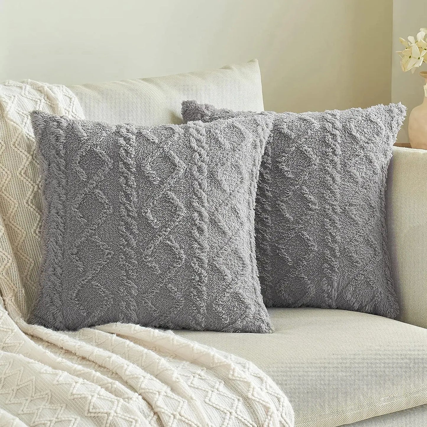 1 capa de almofada de lã artificial decorativa simples, capa de almofada de lã de pelúcia curta e macia, sofá decorativo moderno, fami