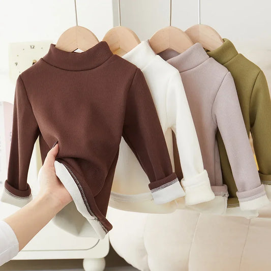 Camisa de fundo infantil outono/inverno Nova camiseta quente com fundo para homens e mulheres Roupas de pelúcia de bebê engrossadas