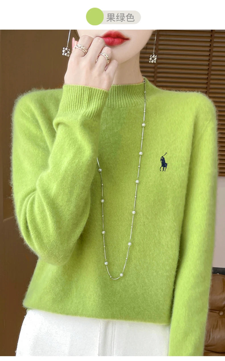 2025 Outono/Inverno Feminino Novo Moletom Com Capuz De Caxemira Elegante Bordado Meio Alto Gola Macia Caxemira Explosiva100% Lã Australiana