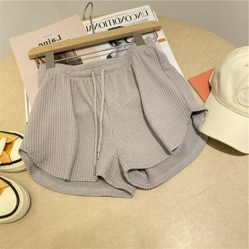 Rosa Malha Casual Trunks Mulheres Cintura Alta Perna Larga Emagrecimento Branco Cintura Elástica Corrida Fitness Leggings